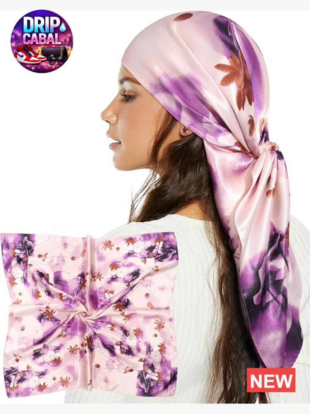 35" Large Satin Head Scarf for Women - Floral Boho Hair Wrap Neck Scarf Like